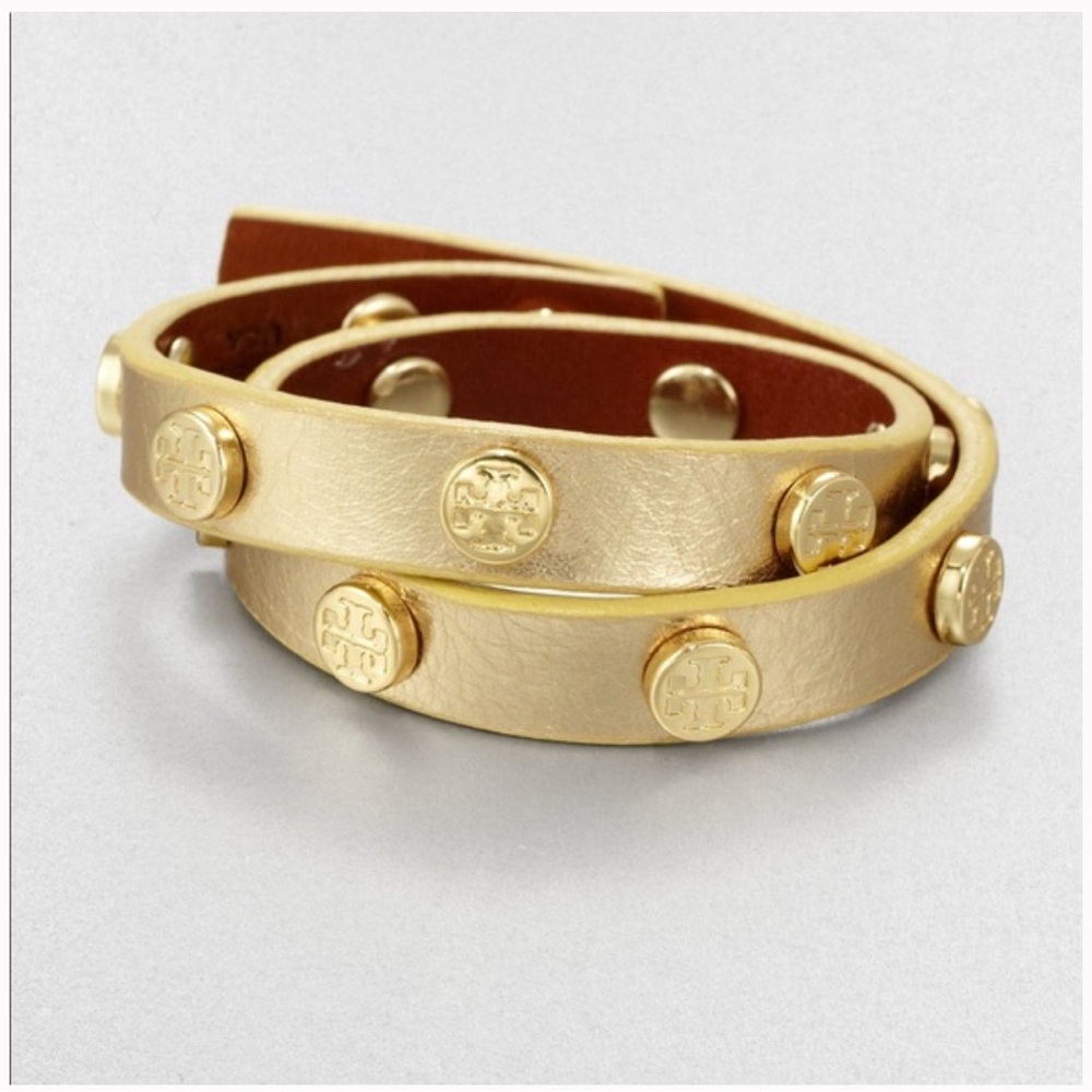 Tory Burch Miller Gold Studded Leather Wrap Bracelet